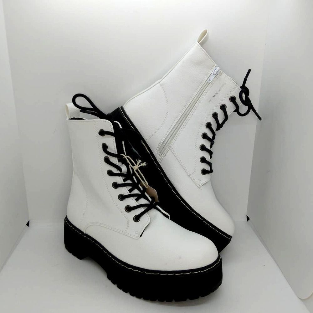 Sincerely Jules NEW Designer Women's White Combat Boots - sz. 8 1/2M